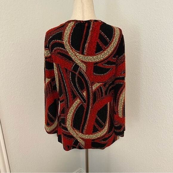 Stunning Red Black Travel Collection V Neck Blouse Top Sexy Size M - Picture 3 of 8